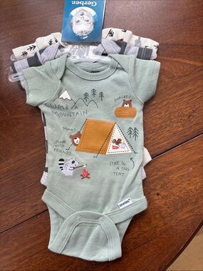 Gerber Sage Green Camping Graphic Onesie - 3-Pack